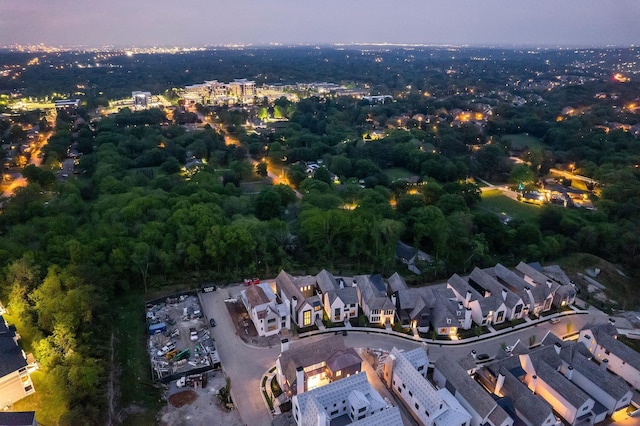 view of aerial view at dusk