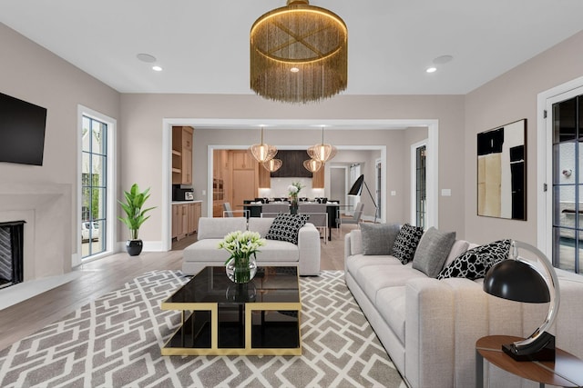 living room featuring light wood-type flooring