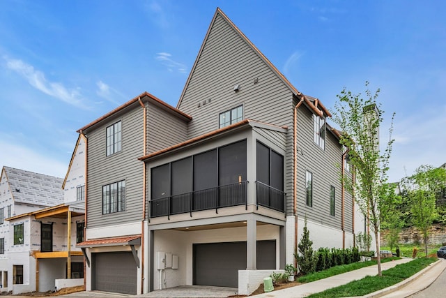 exterior space featuring a garage