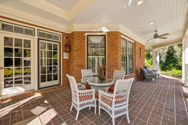 view of patio featuring ceiling fan