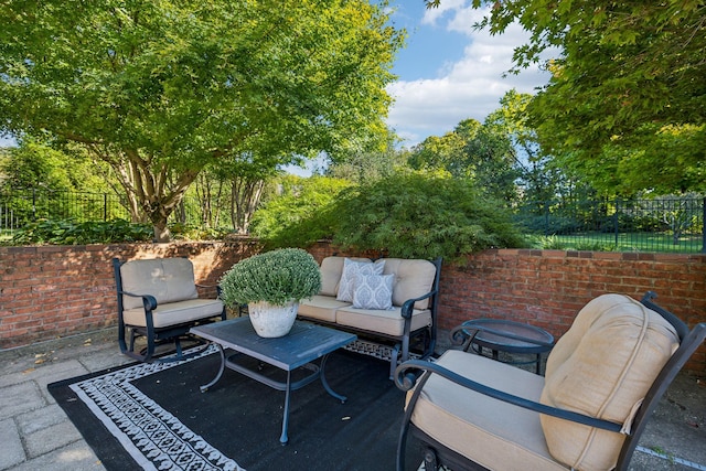 view of patio / terrace featuring an outdoor living space