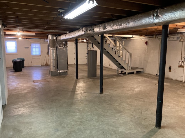 basement featuring heating unit