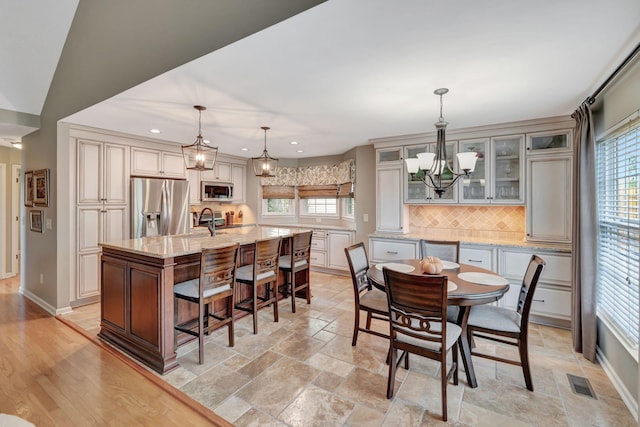 dining room with a chandelier