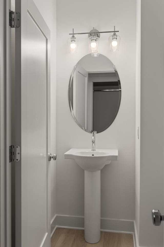 bathroom featuring wood-type flooring