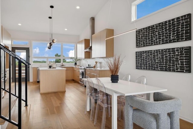 dining space featuring light hardwood / wood-style floors