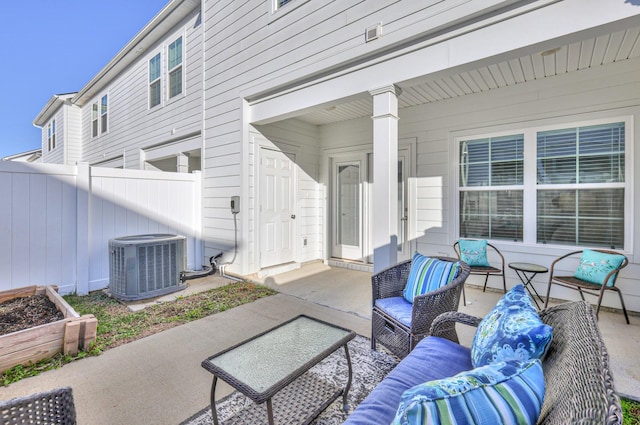 view of patio / terrace featuring an outdoor hangout area and central AC unit