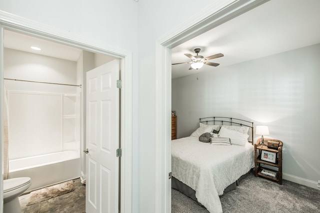 bedroom featuring carpet floors and ceiling fan