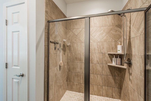 bathroom featuring a shower with shower door