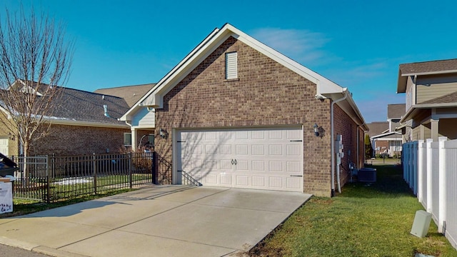 view of property exterior with a yard and central air condition unit