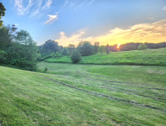 yard at dusk with a rural view