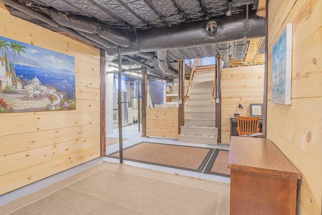 basement with wood walls