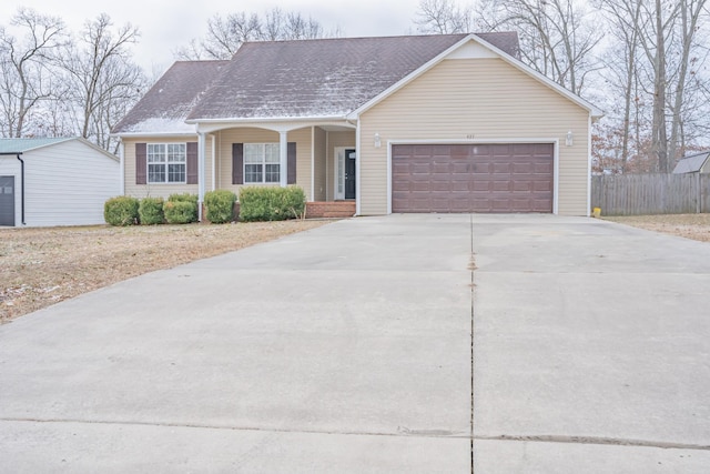 single story home with a garage