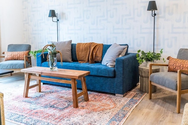 living area featuring hardwood / wood-style floors