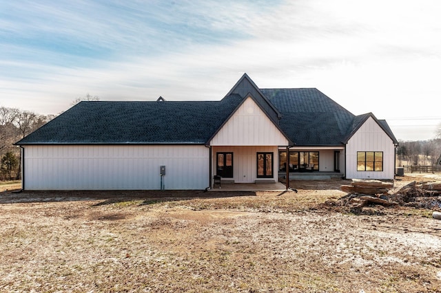 modern farmhouse featuring a patio area