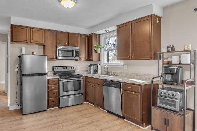 kitchen featuring sink, stainless steel appliances, and light wood-type flooring