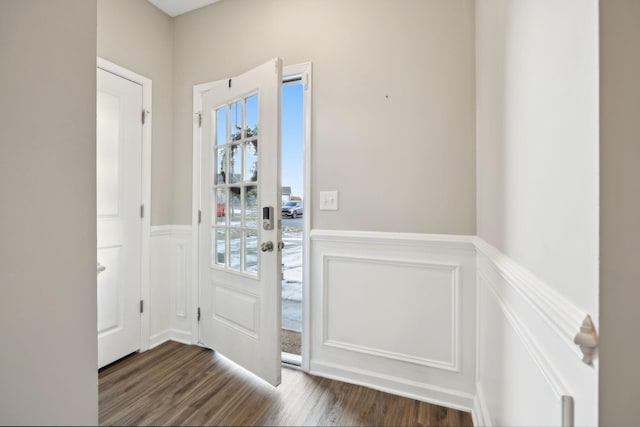 entryway with dark wood-type flooring