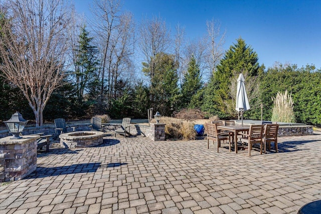 view of patio / terrace with a fire pit