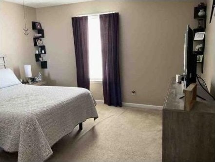 bedroom featuring light carpet and multiple windows