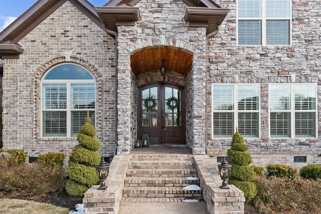 property entrance with french doors