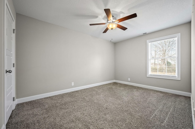 empty room with ceiling fan and carpet floors