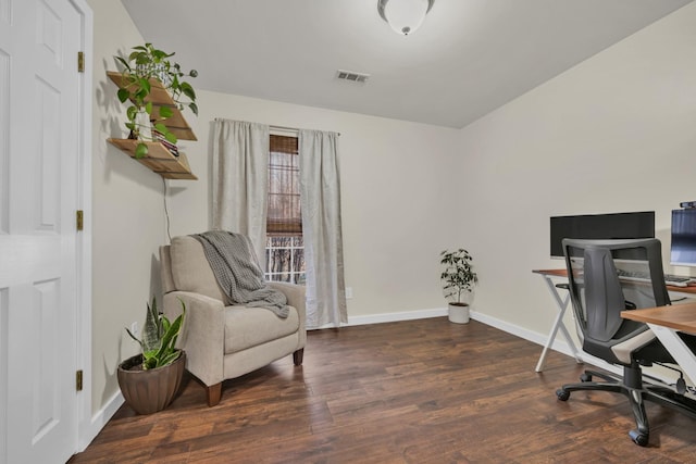 office space with dark hardwood / wood-style floors