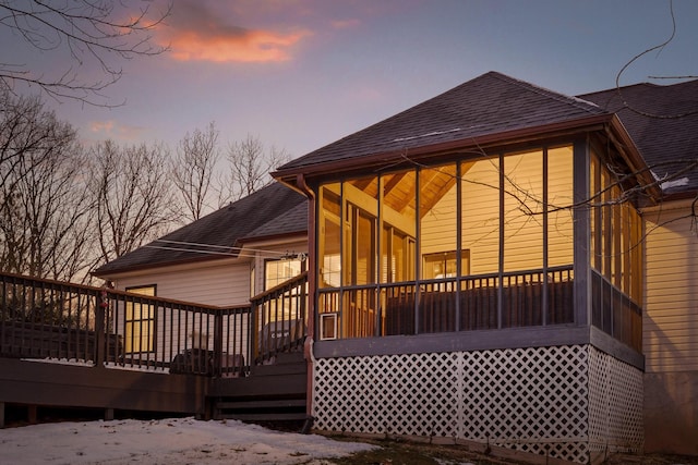 view of snow covered deck