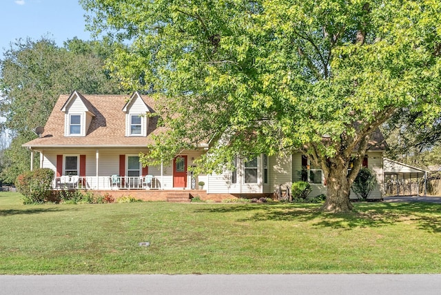 view of front facade with a front yard and covered porch