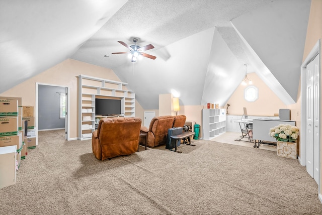 interior space featuring lofted ceiling and a textured ceiling