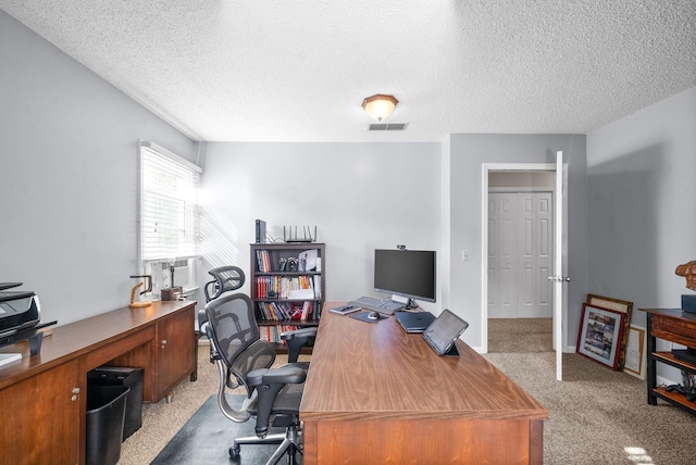 home office with a textured ceiling