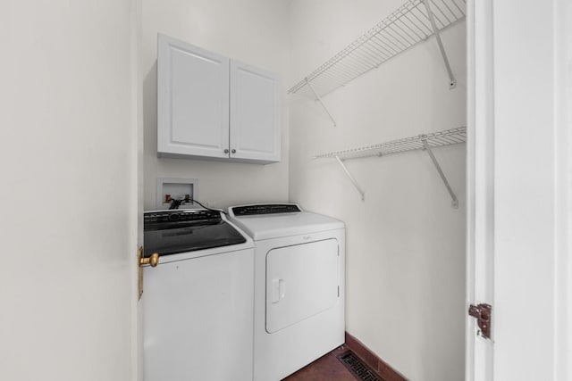 laundry area with cabinets and independent washer and dryer