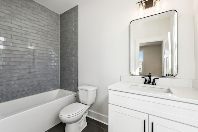 full bathroom featuring toilet, vanity, tile patterned floors, and tiled shower / bath