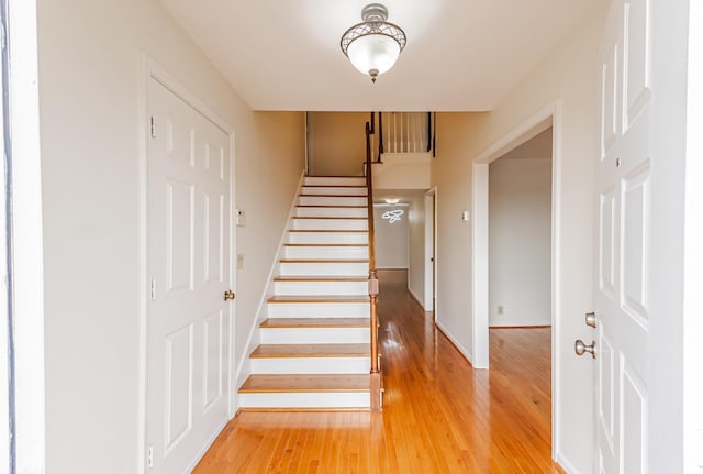 stairway with wood-type flooring