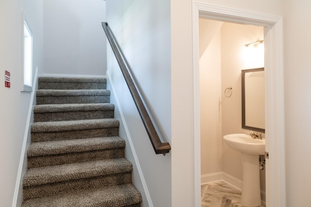 staircase with sink