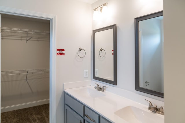 full bathroom featuring a sink, a spacious closet, and double vanity