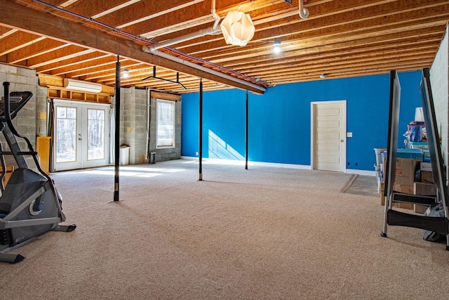 basement featuring french doors