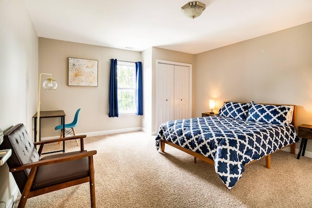 carpeted bedroom with a closet