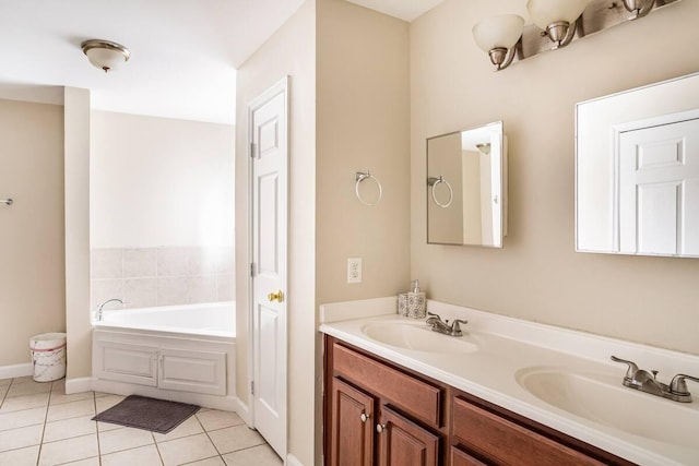 bathroom featuring tile patterned flooring, a bath, and vanity