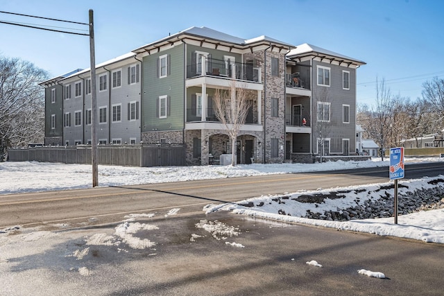 view of snow covered property