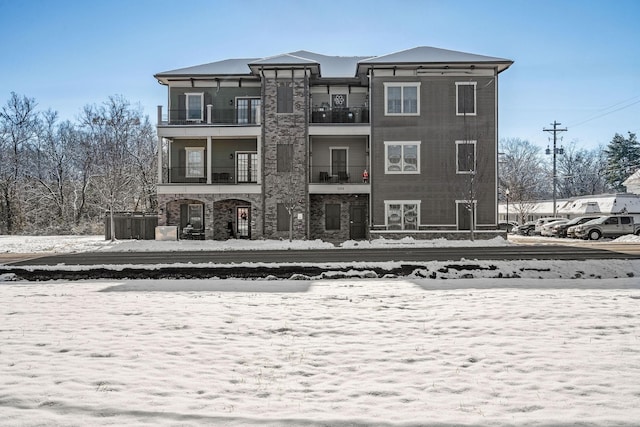 view of snow covered building