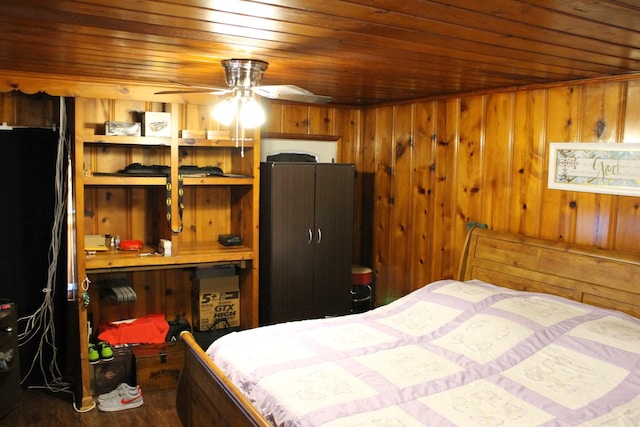 bedroom with wooden walls and wooden ceiling