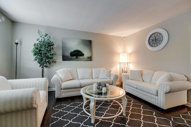 living room with dark wood-type flooring