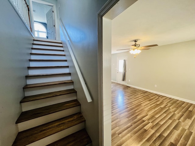 306 Turkey Creek Hwy, Carthage, TN 37030 - stairs featuring hardwood / wood-style floors and ceiling fan