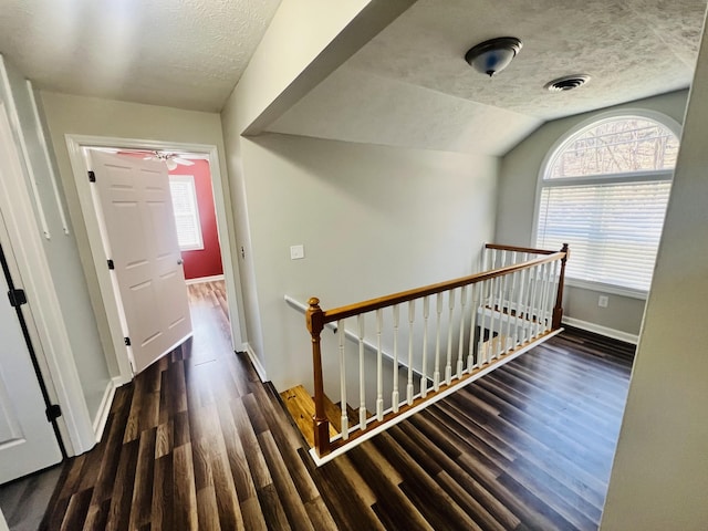 306 Turkey Creek Hwy, Carthage, TN 37030 - corridor featuring dark hardwood / wood-style flooring, vaulted ceiling, and a textured ceiling
