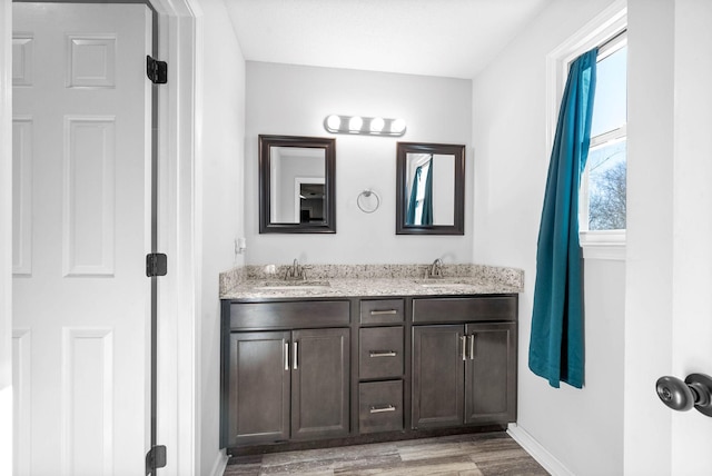 bathroom featuring hardwood / wood-style flooring and vanity