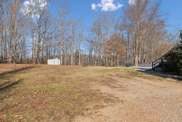 view of yard with a storage unit