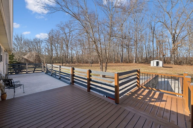 wooden deck with a storage unit