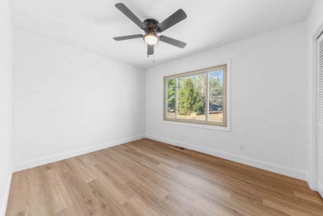 unfurnished room featuring ceiling fan and light hardwood / wood-style floors