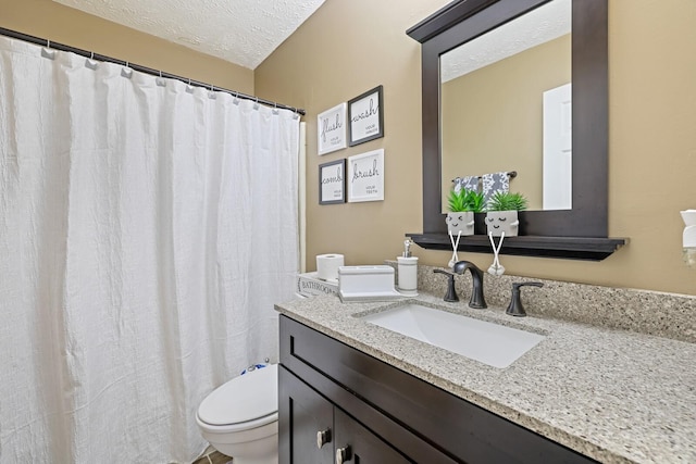 bathroom featuring toilet, vanity, and a textured ceiling