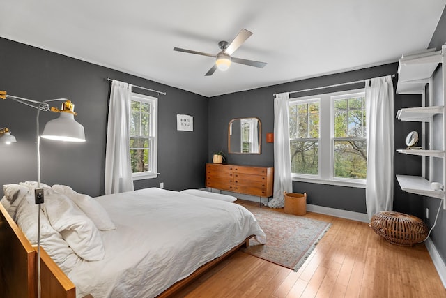 bedroom featuring ceiling fan and light hardwood / wood-style floors