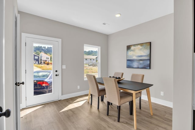 dining room with light hardwood / wood-style flooring